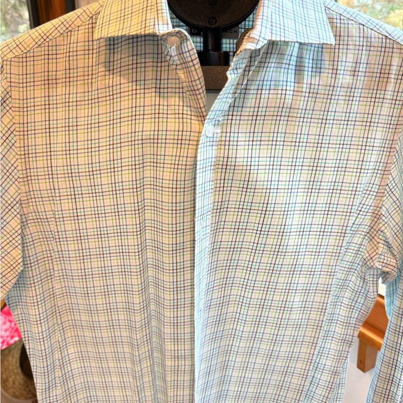 Bachrach Other - Bachrach White Button-Up Shirt with Blue & Green Windowpane